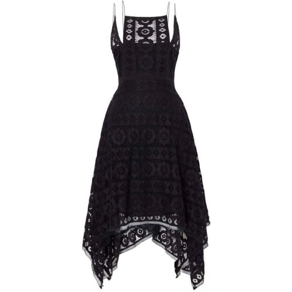 Free People Black Boho Just Like Honey Drape Hem Lace Mini Dress size 6 - Picture 2 of 14